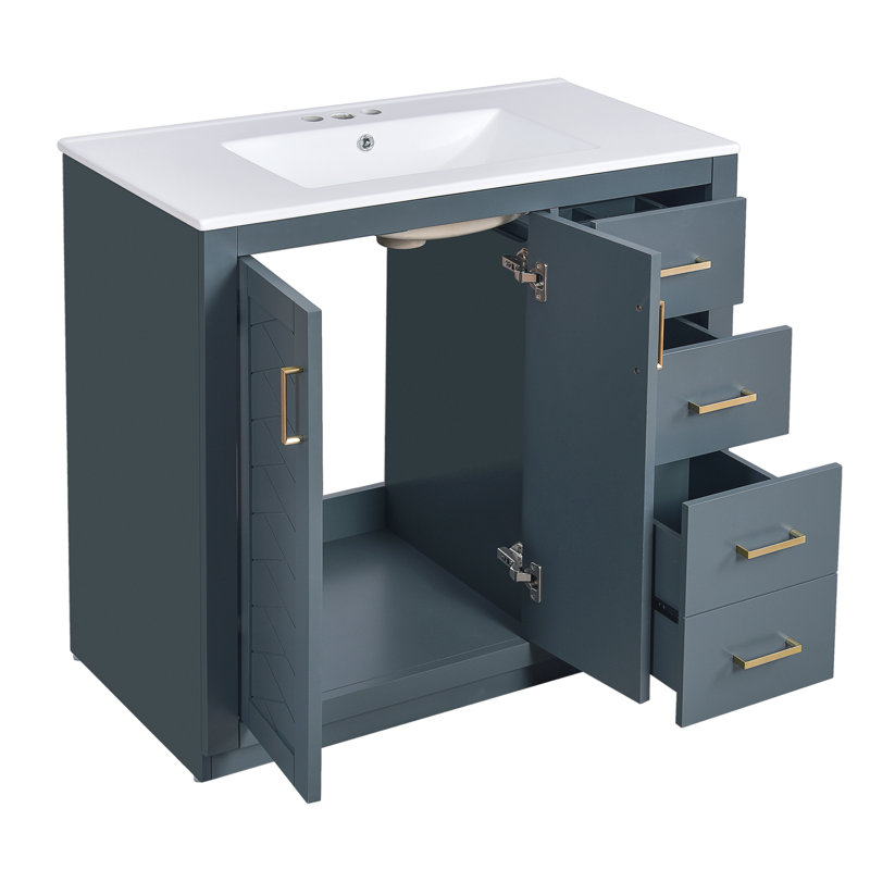 36'' Bathroom Vanity with Ceramic Sink Combo, Blue