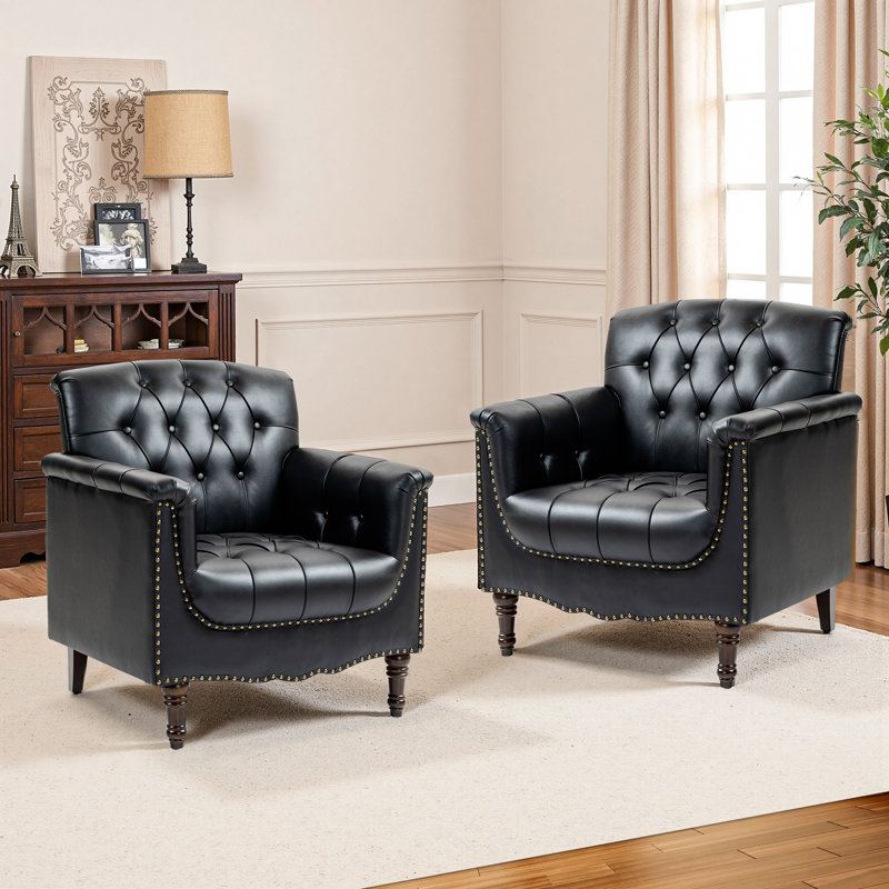 Enoks Tufted Leather Armchair, Black