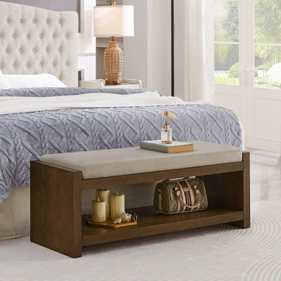 Banc d'appoint de 47 po avec étagère à chaussures inférieure, banc de siège rembourré, banc de bout de lit compact moderne avec rangement