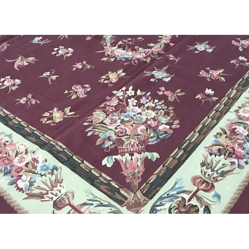 Hand-Knotted High-Quality Wine and Beige Area Rug