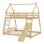 Lit superposé simple en bois au-dessus d'un grand lit, lit superposé maison avec filets d'escalade et rampe-410907182