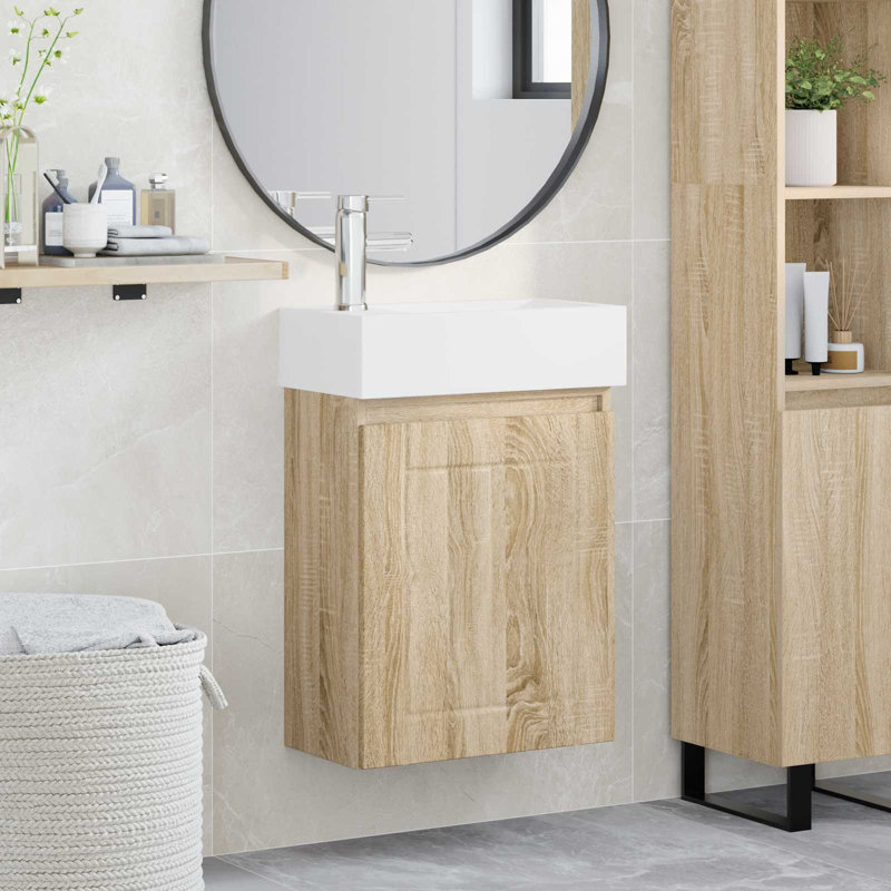Single Bathroom Vanity with Ceramic Basin, Sonoma Oak