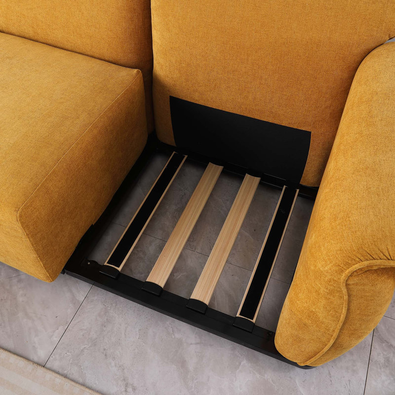 Canapé modulaire moderne en chenille avec structure en fer, Chenille - jaune, H 30 po x l 68,5 po x P 35,43 po