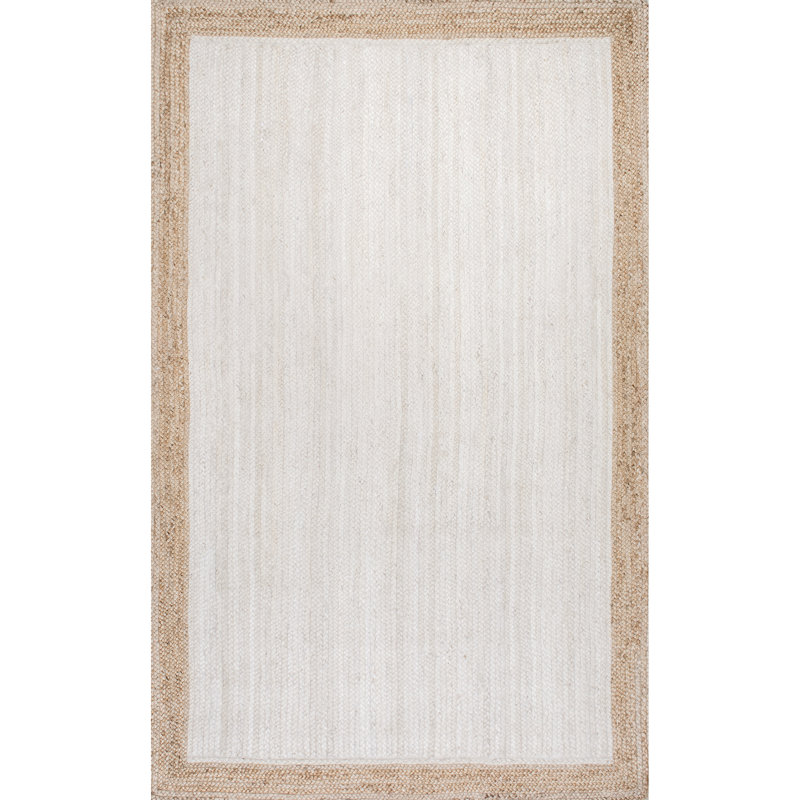 Tapis blanc cassé en jute tissé à la machine avec bordure Palermo, Rectangle 2 pi x 3 pi