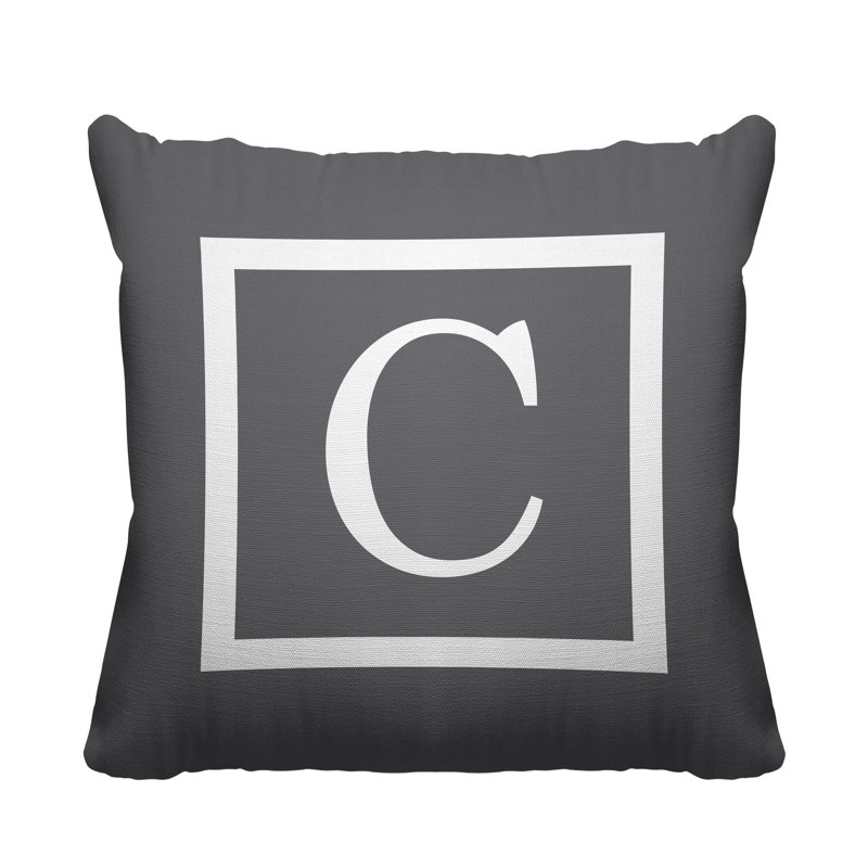 Coussin décoratif intérieur / extérieur imprimé monogramme, 19 po x 19 po, C