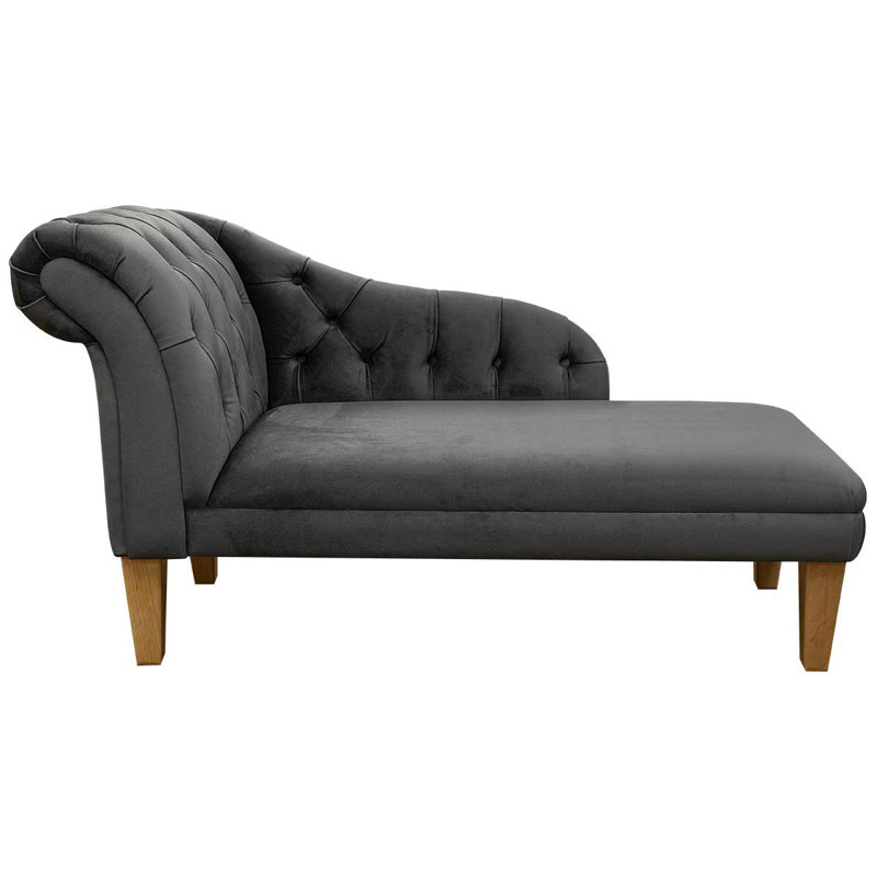Grey Velvet Buttoned Chaise Longue