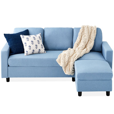 Shaine Linen Sectional Sofa Couch w/ Chaise Lounge, Reversible Ottoman Bench by Ebern Designs