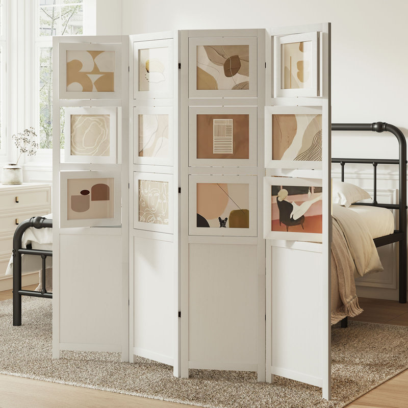 Cloison de style cadre 4 panneaux, blanc pur, Blanc