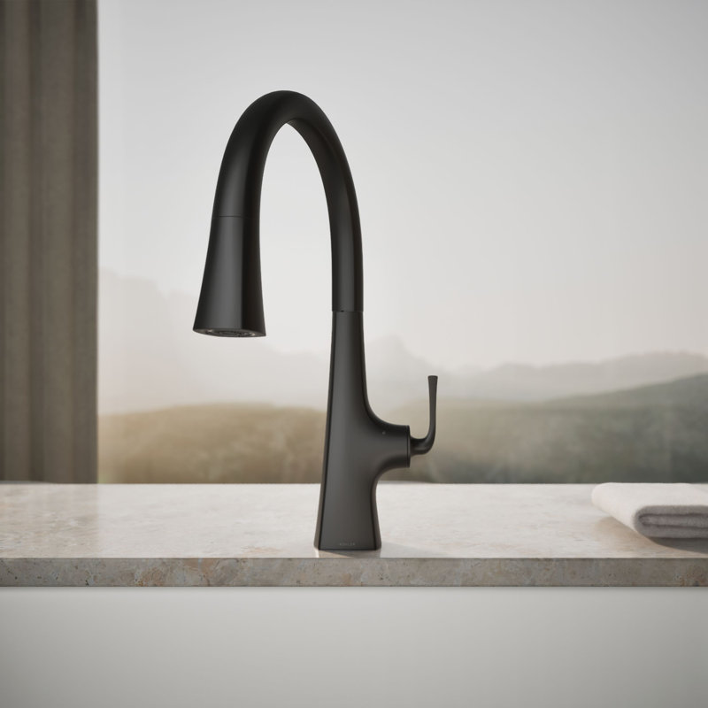 Graze Touchless Pull-Down Kitchen Sink Faucet with Voice Activation and Three-Function Sprayhead, Matte Black