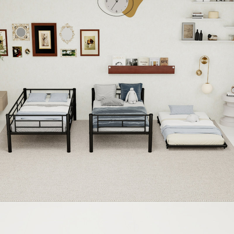 Single (3') Bunk Bed Bed Frame with Built-in Ladder Included, Black