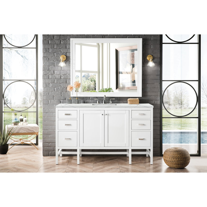 Addison 60'' W Single Vanity, Glossy White, Ethereal Noctis, 8" Widespread