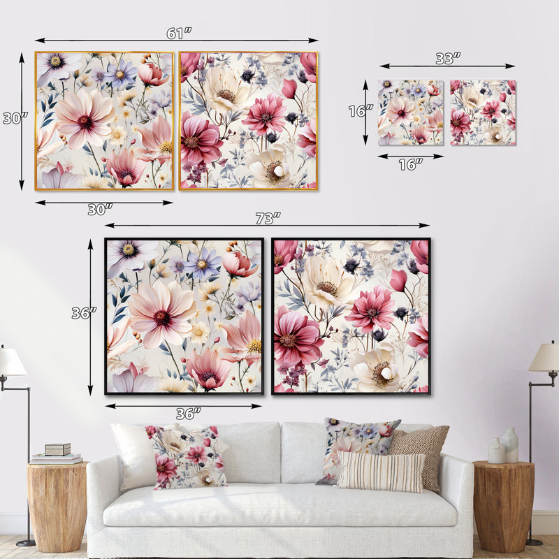 Hamrick - Ensemble de 2 collages carrés floraux, Cadre flottant noir, H 16 po x l 33 po