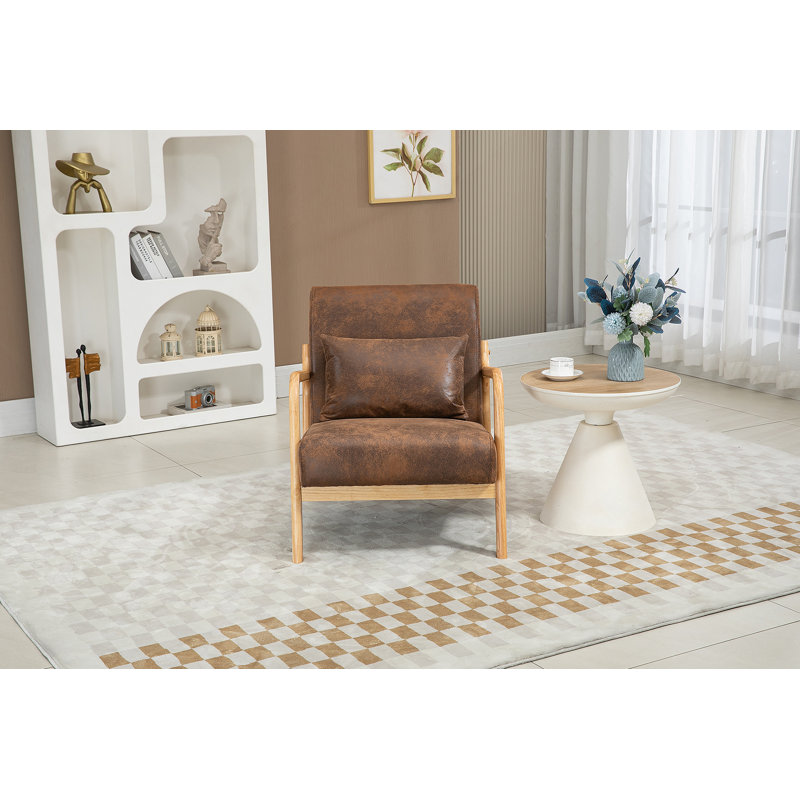 Chaise d'appoint Mid-Century moderne avec structure en bois, chaises de salon rembourrées avec coussin de taille, fauteuil de lecture pour véranda de chambre à coucher