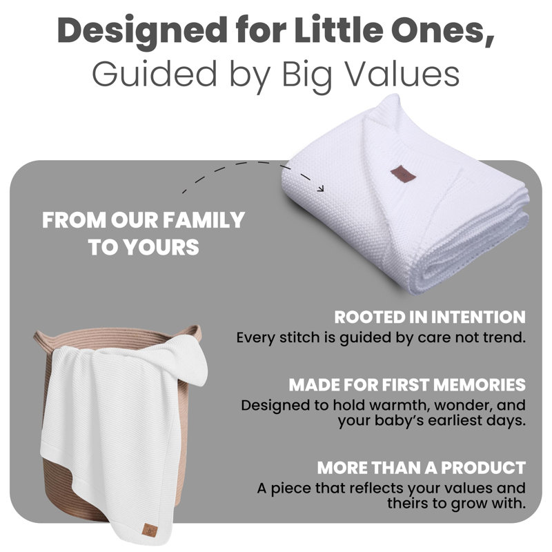 Couverture pour bébé en coton biologique Little Dedi 30 po x 40 po, blanc - Certifié GOTS, maille douce avec boîte-cadeau, couverture de chambre de bébé respirante pour lit de bébé et poussette, lavable à la machine