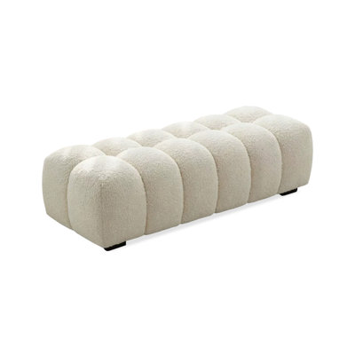 Beige Solid Wood  Upholstered Bench