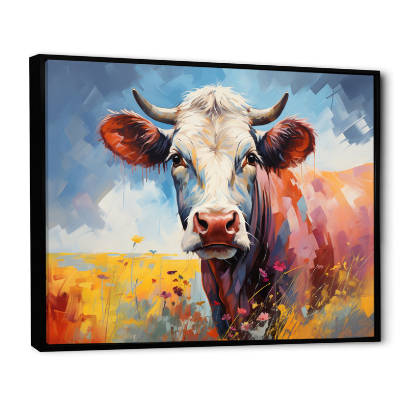«Cow Countryside Palette II», reproduction sur toile, Cadre flottant noir, H 34 po x l 44 po x P 1,5 po