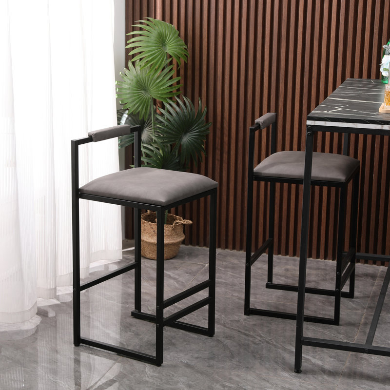 Ensemble de 2 tabourets de bar à hauteur de comptoir avec dossier et pieds en métal modernes sans accoudoirs et chaises rembourrées en polyuréthane gris