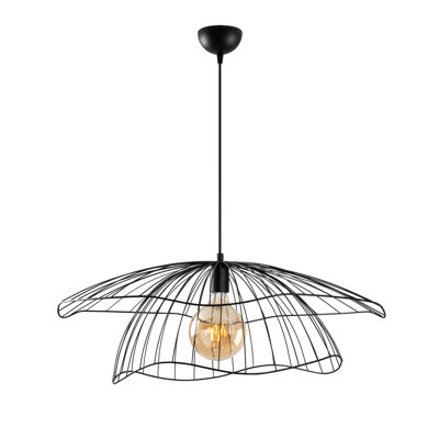 Stylish Black Metal Chandelier, 27.6 x 27.6 x 48.8 inches | Durable Metal Body & Cap, Ø27.6 x 11.0 inches | 1 x E27 Socket (Max 40W) | Elegant Lighting Fixture for Dining Room & Living Spaces, IP20 Rated