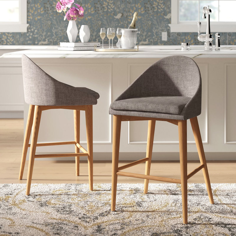Tabouret de comptoir et de bar Prescott, Gris foncé, Tabouret de comptoir (siège d'une hauteur de 26,4, Noyer brun