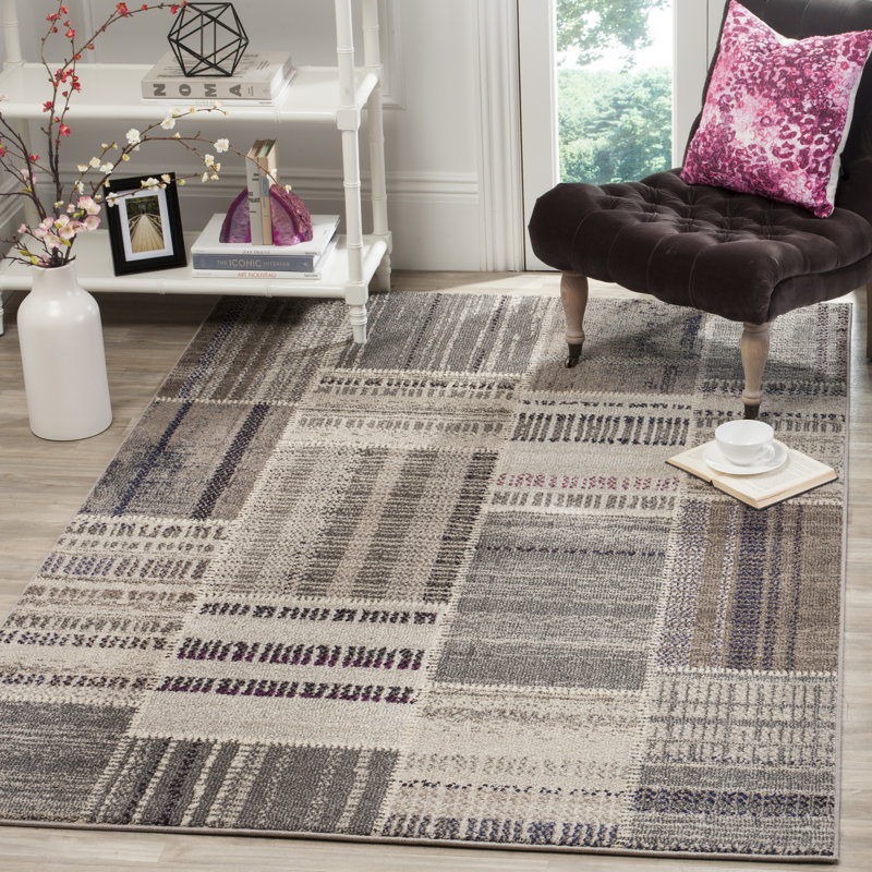Tapis gris à motif géométrique Tucker, Rectangle 6 pi 7 po x 9 pi 2 po