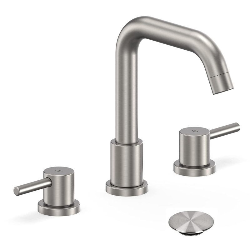 8" Brushed Nickel Faucets for Sink 3 Hole, with Pop Up Drain and cUPC Lead-Free Faucet Supply Hose, Chrome
