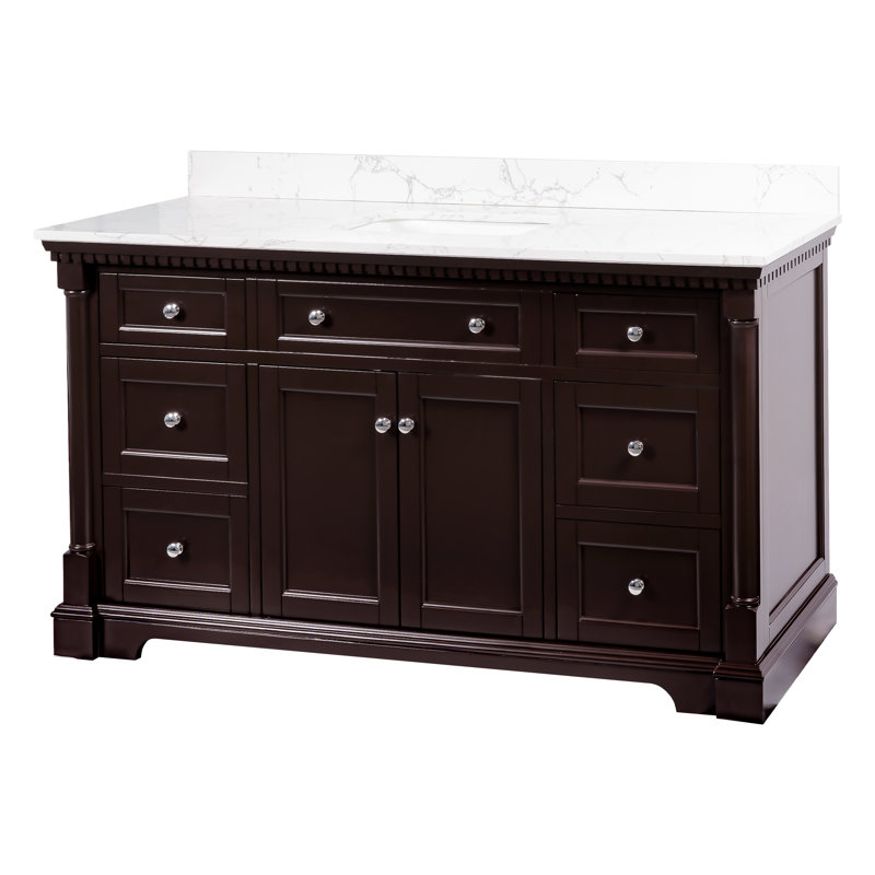 Fossen 60'' Single Bathroom Vanity with Top, Chocolate, Engineered Marble
