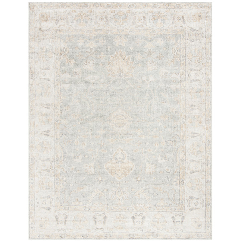 Tapis bleu clair touffeté à la main Brune, Rectangle 8 pi x 10 pi