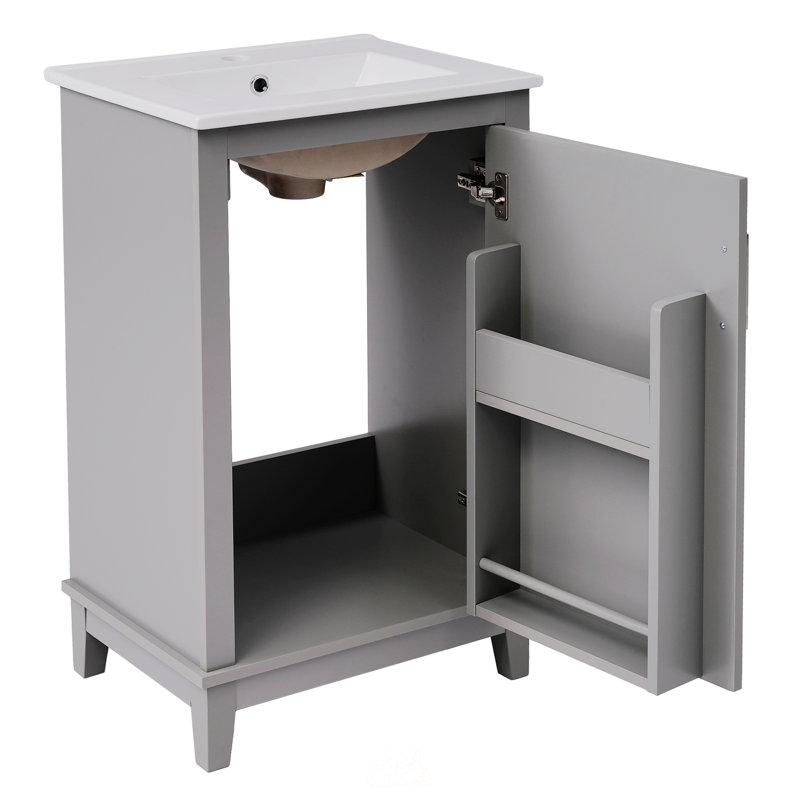 Petit meuble-lavabo moderne de 20 pouces avec lavabo en céramique - 20 * 15,5 * 33,3 pouces, Gris