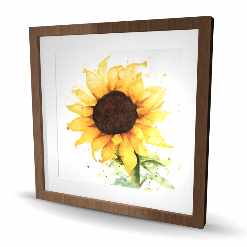Tournesol - imprimé mat vert encadré pour la décoration intérieure, Brun, H 24 po x l 24 po