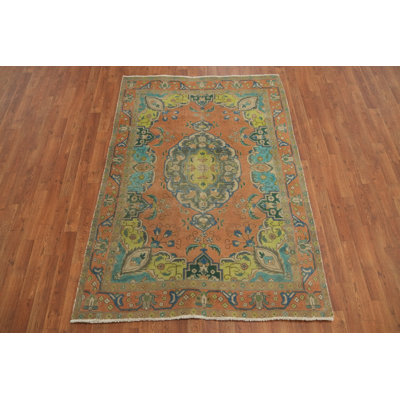 Orange Wool Handmade Traditional Oriental Rug 5x6