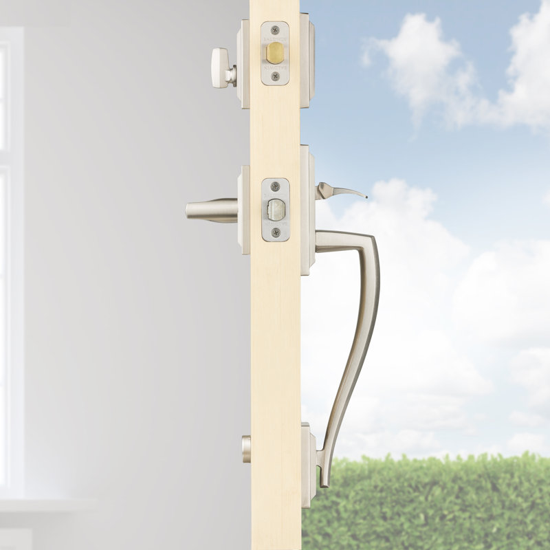 Prestige Torrey Pines Handleset with Single Cylinder Deadbolt and Torrey Door Lever and Torrey Rosette, Satin Nickel