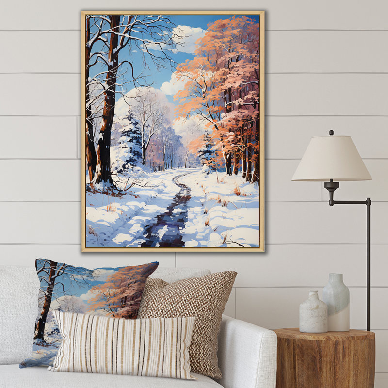 «Path Into Winter Forest I - Winter Landscape», art mural, Cadre photo argenté, H 44 po x l 34 po x P 1,5 po