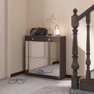 Armoire à chaussures polyvalente à miroir avec plusieurs tiroirs et couches de rangement pour les entrées de maison organisées