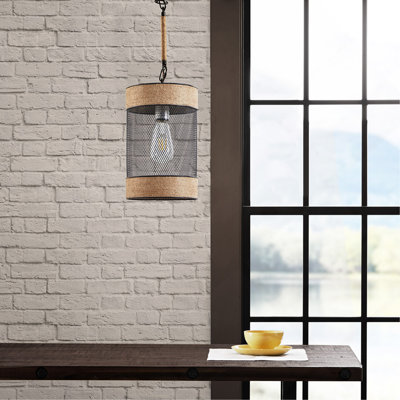 Natural Rope And Metal Mesh Cylinder Pendant