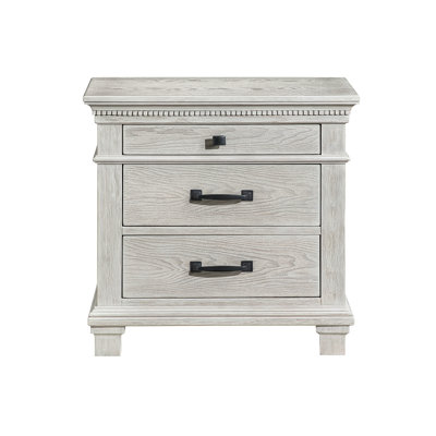 Avy Nightstand, 3 Drawers W Black Handles And 1 Knob, Mist Gray