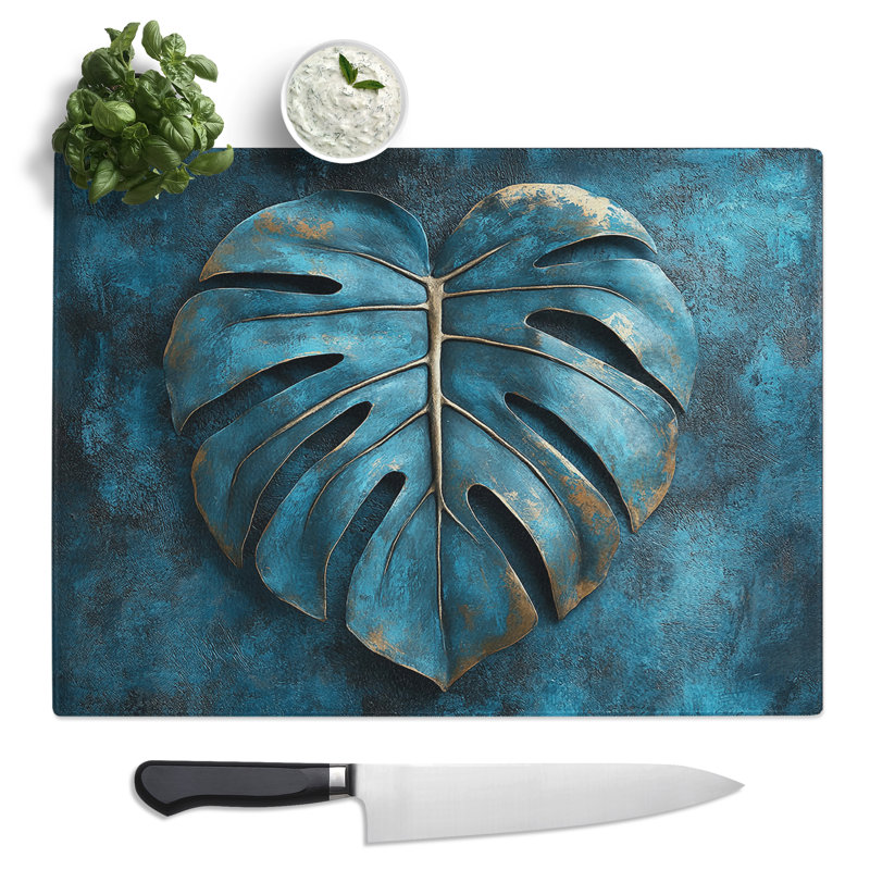 Palm Leaf Illustrated  Glass Chopping Board