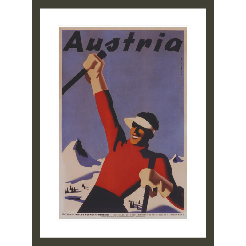 Affiche autrichienne de voyage par Joseph Binder, impression giclée encadrée, H 29,5 po x l 21,9 po