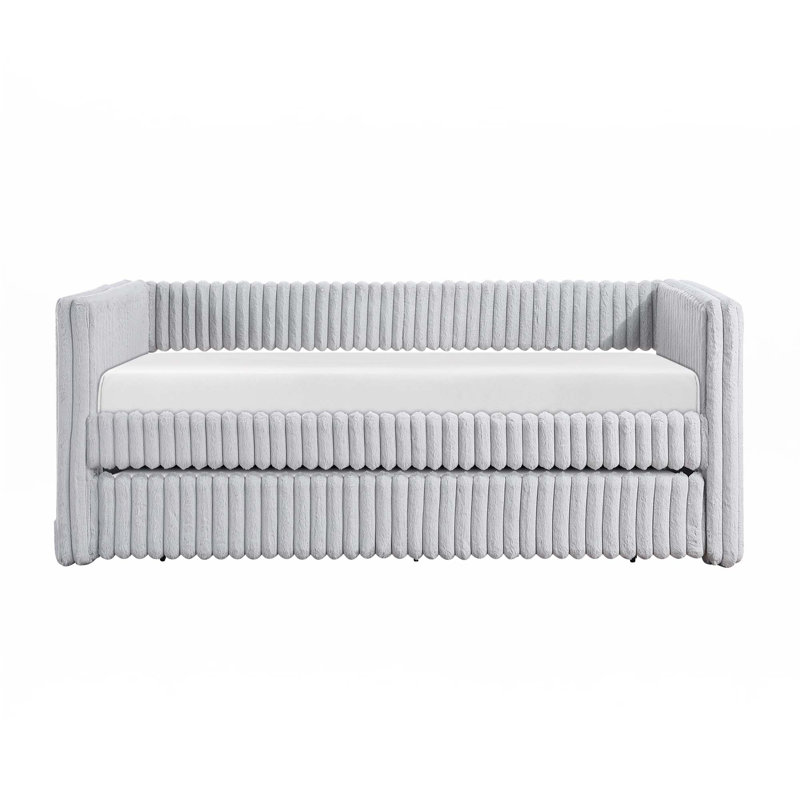 1Pc Daybed With Trundle Corduroy Fabric, Gray