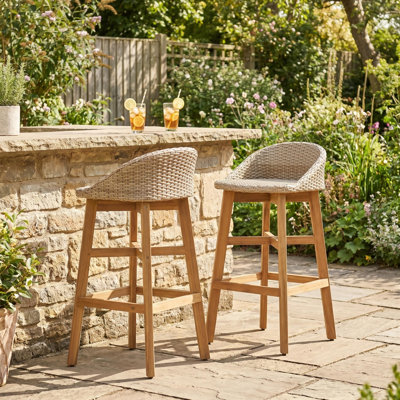 Ensemble de 2 tabourets de bar d'extérieur 30 po, 2 chaises de bar en bois d'acacia
