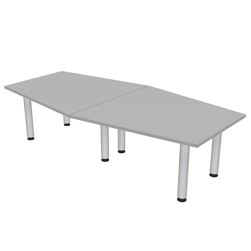 Table hexagonale avec pieds Nyemia, L 96 po x l 48 po, Brouillard gris, Nickel brossé