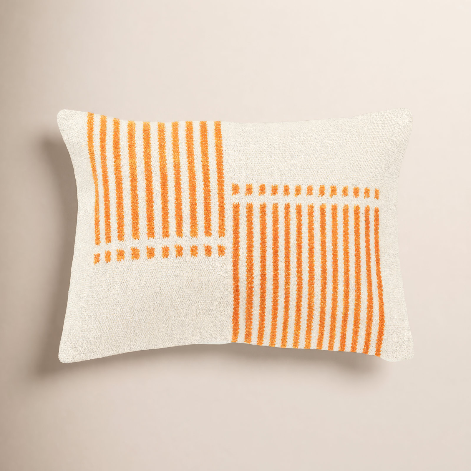 Carlus Striped Cotton Lumbar Throw Pillow, Natural/Orange