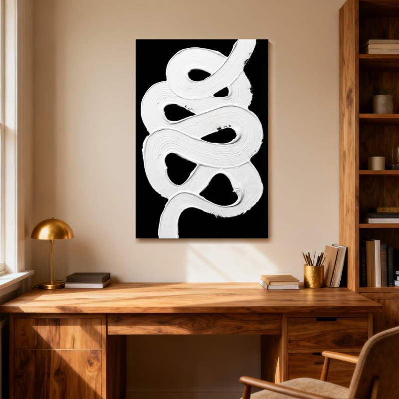 Mode en spirale abstraite blanche sur fond noir, H 18 po x l 12 po