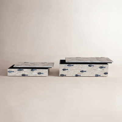 Wood And Capiz Boxes With Inlaid Fish