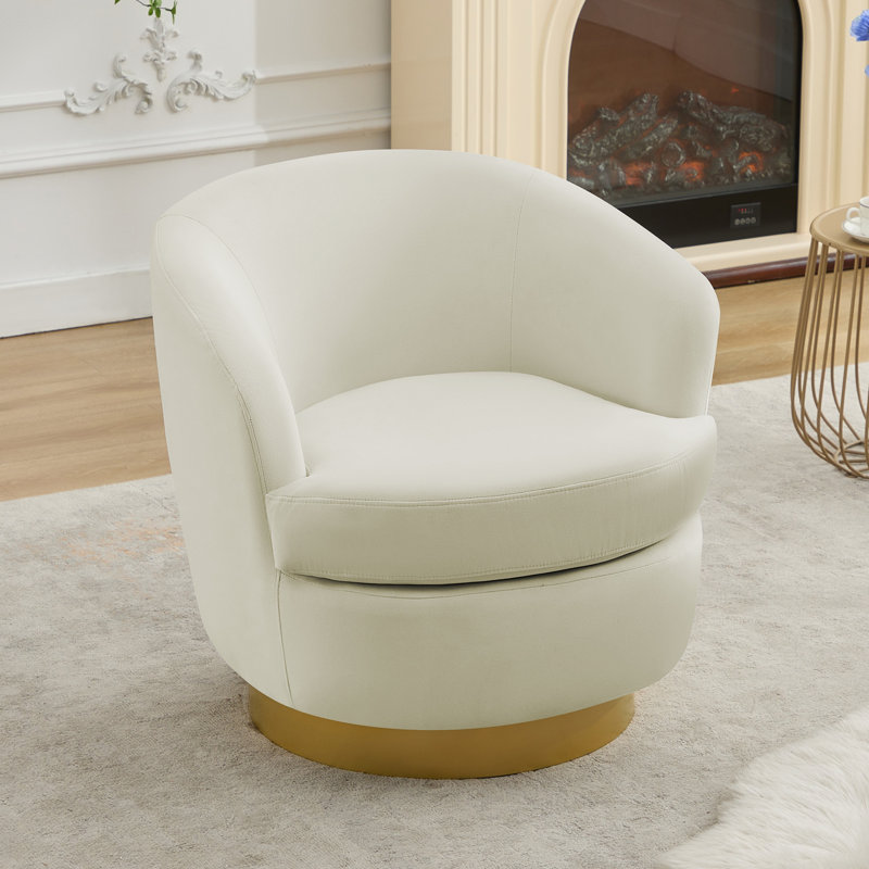Fauteuil demi-tonneau pivotant en velours Janien, Velours beige