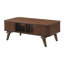 Table basse décorative moderne avec finition noyer et 2 tablettes de rangement Mid-Century fixes