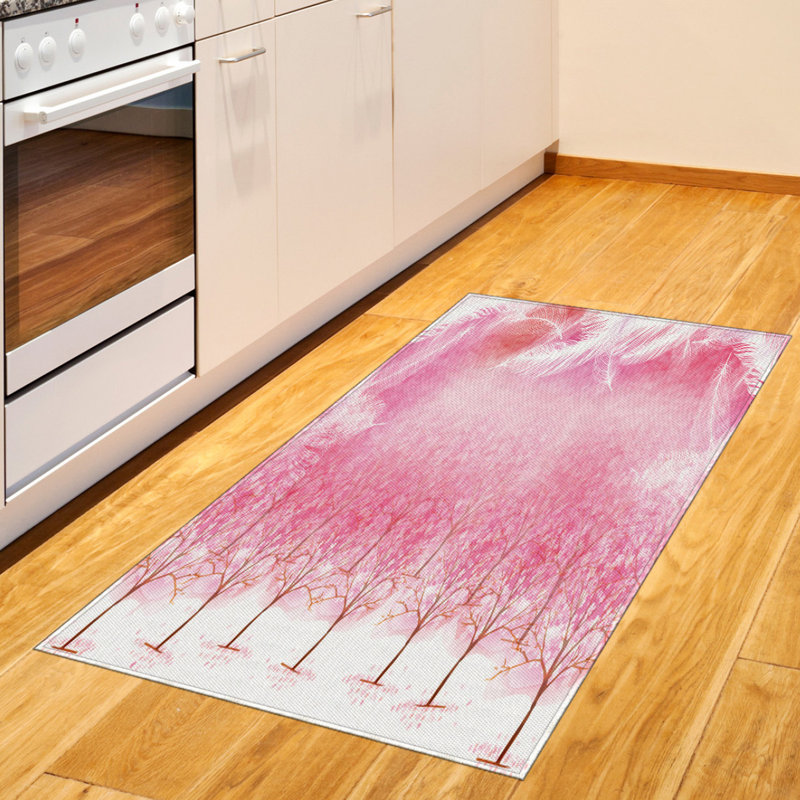 Pink High Density Long Fiber Poly Threads Decorative Area Rug Carpet, Rectangle 2'7" x 5'