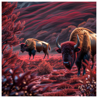 Bison In Red Landscape Bedding