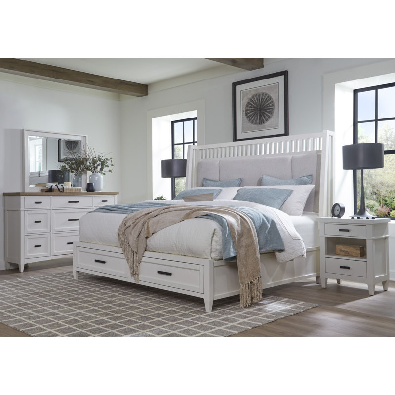 Stapleton Shelter Bed With 2 Nightstands And Dresser With Mirror, 5 Pcs: Bed, 2 Nightstands, Dresser, Mirror, King