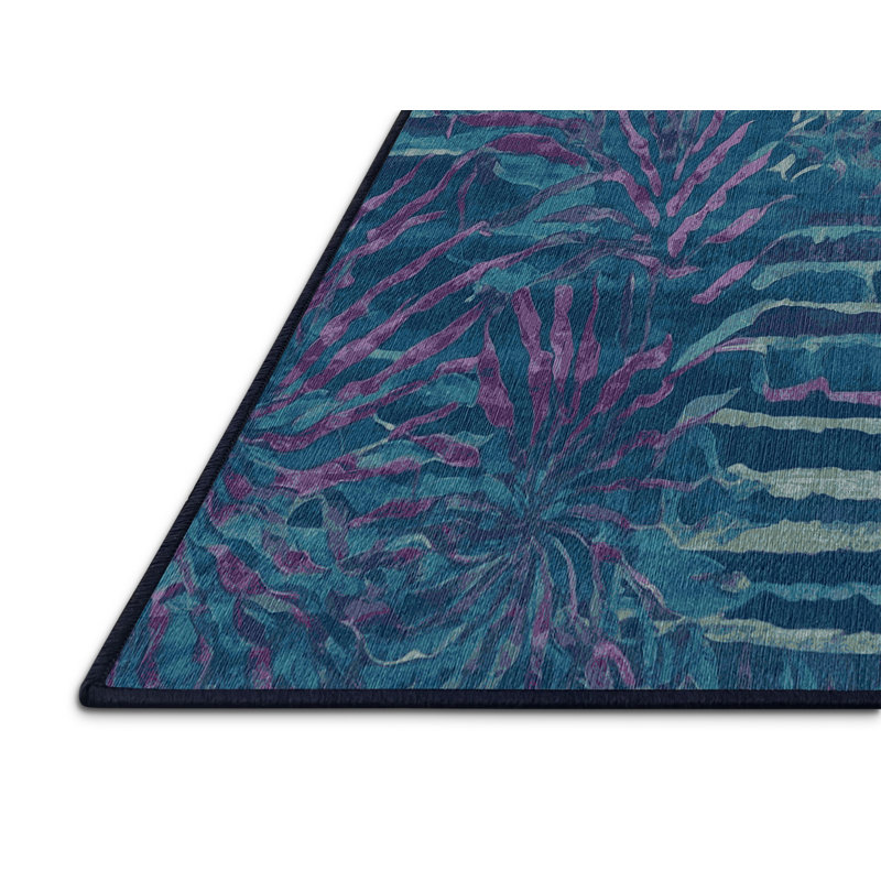 Machine Washable Blue Area Rug, Round 7'