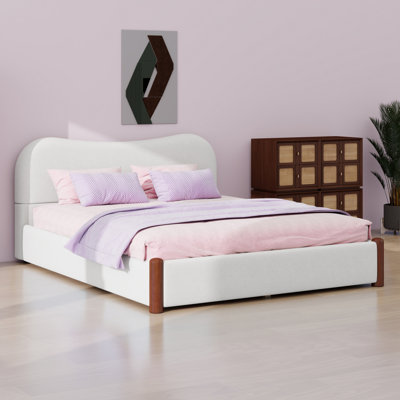 Upholstered Platform Bed with Wood Supporting Feet